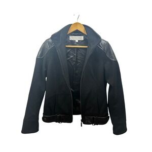 Trina Turk Wool Moto Jacket Wmn 2 Black Lamb Leather Trim Zip Dark Romantic Edge
